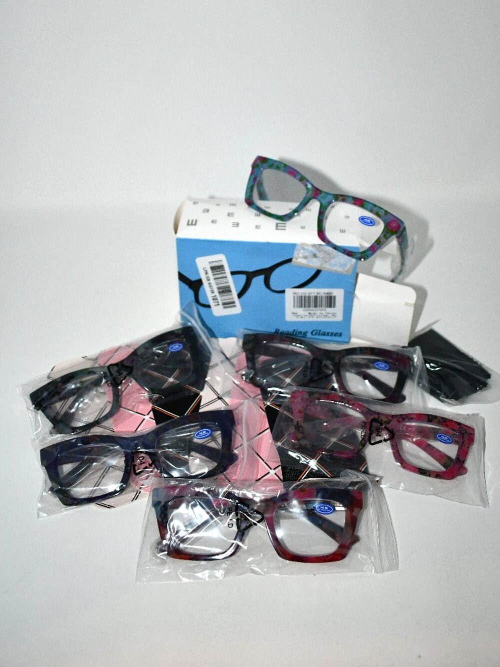 SIGVAN Reading Glasses, +4.00, Blue Light Blocking, Square Readers, 6 Pack, NWT
